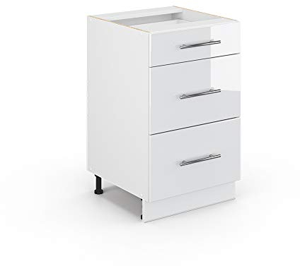 Vicco Küchenunterschrank Fame-Line, Weiß Hochglanz/Weiß, 50 cm ohne Arbeitsplatte