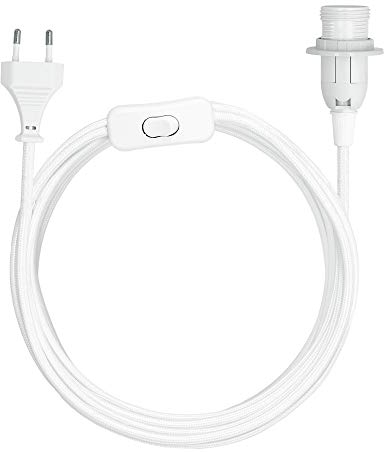 kwmobile Cavo Porta-Lampada con Interruttore - Filo Porta-lampade a Sospensione - Attacco Lampadina E14 - Corda Lunga 5m Rivestita in Tessuto Bianco