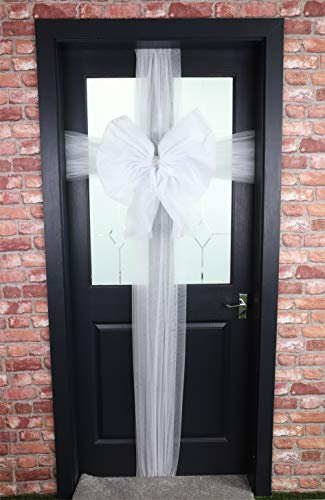 Toyland® - Fiocco decorativo per porta fai da te con decorazione diamantata, per matrimoni, feste, Natale (bianca)