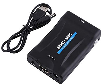 Scart till HDMI-omvandlare, Scart till HDMI-adapter, Audio Video Converter, 720P, 1080P, Med USB-kabel, 88 x 57 x 25 mm, Kompatibel med HDMI1.4, Stöd 720p / 1080p-utgång, Plug and play