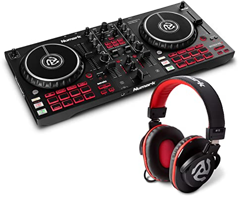 Numark DJ Pro Paket - Mixtrack Pro FX DJ Controller Pult mit 2-Deck Kontrolle, integriertem Audio Interface, Jogwheel-Displays und HF175 Kopfhörer im geschlossenem Design, 40mm Treiber