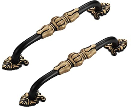 CcHhyyt 2 stycken vintage mässing skåphandtag blommönster antika möbelhandtag metall svart guld möbelknoppar lådhandtag dörrhandtag handtag för köksskåp, låda, skåp (128 mm, svart)
