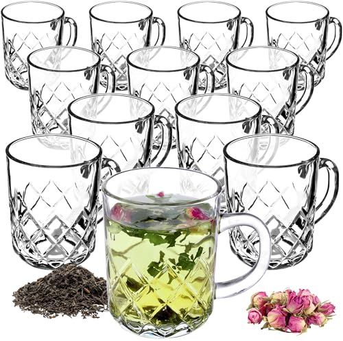 KADAX teglas, set om 6, glas med handtag, diskmaskinssäkra, dricksglas för kaffe, te, vatten, juice, dryck, trädgård, juiceglas, vattenglas, glasset, glaskoppar (Lisa set om 12, 230 ml)