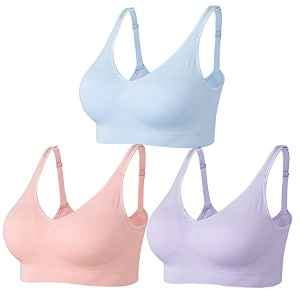 Amazingjoys Trådlösa behåar för kvinnor, bygelfria sömlösa behåar, inga bygel, komfort-BH med avtagbara kuddar, 3-pack