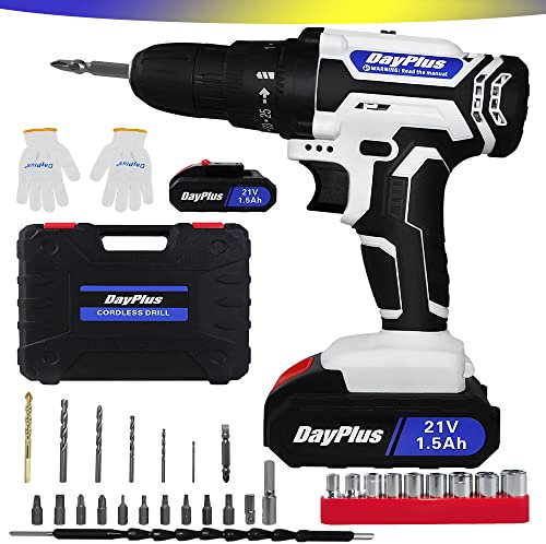 Cordless Drill Driver 21V Screwdriver Set with Battery, 25+1 Torque Setting Cordless Electric Drill for Drilling Wall Wood Metal, 42N.m Max Electric Drill w/29PCS Drill Bits, LED Light