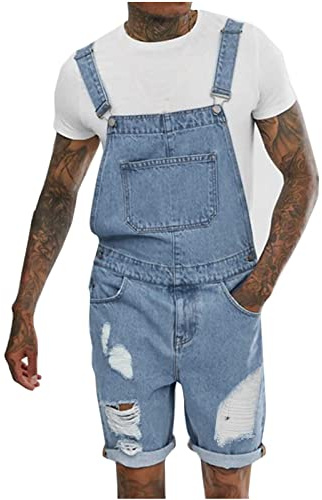 2023 Pantalones Cortos de Vaquero para Hombre Monos Peto Mezclilla Slim Fit Casual Trabajo Jumpsuit Verano Jeans Moda Fiesta Pant