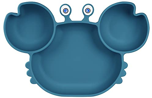 Vicloon Platos de Silicona, Platos de Bebé con Ventosa, Platos de Alimentación para Niños, Placa Dividida de Entrenamiento, Antideslizantes, Sin BPA, para Lavavajillas Microondas-Azul
