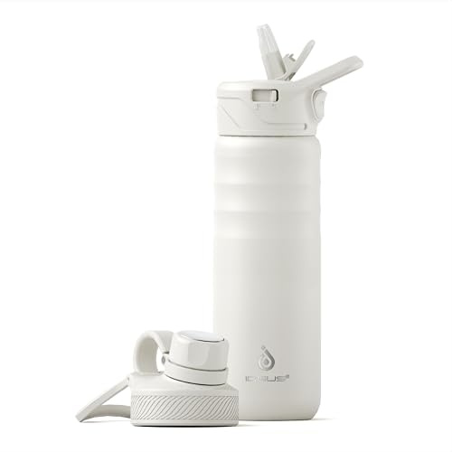 IDEUS Vakuumisolierte Wasserflasche, 24oz (710 ml) Edelstahl Doppelwand Flasche Metall Sport Kantine mit auslaufsicherem Schraubverschluss (Weiß)