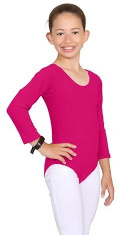 janisramone® Kids Gymnastics Leotards for Girls, Long Sleeve Leotards for Girls for Gymnastics and Dancing, Microfibre Girls' Gymnastics Leotards Ballet Leotard for Girls Aged 3-13 Years Cerise