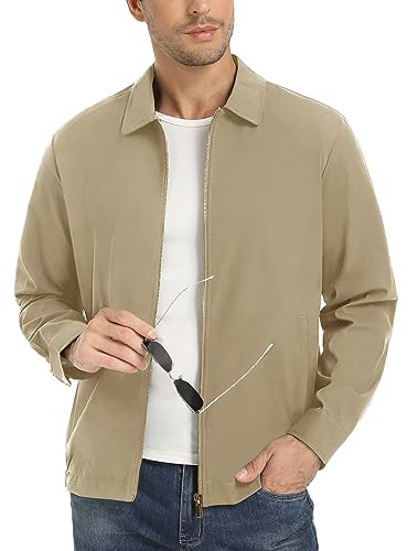 EKLENTSON Men's Lightweight,Water Resistant Spring Jacket with Pockets | Lightweight,Windbreaker,Laydown Collar,Casual,Jacket