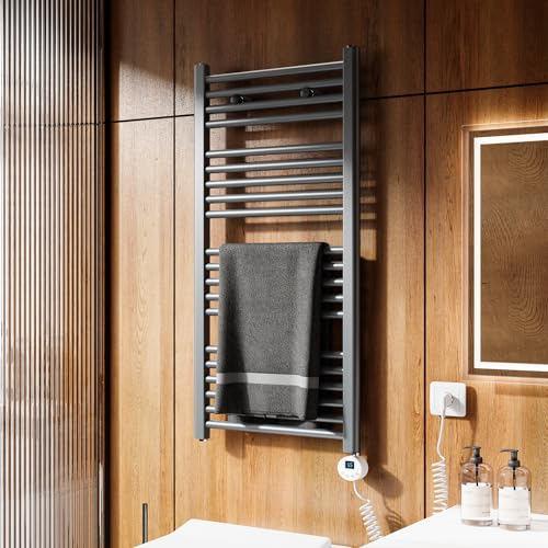 Heilmetz Badheizkörper Elektrisch 1000x500mm Handtuchheizkörper Elektrisch mit Thermostat 500W Seitenanschluss Anthrazit | Gerade Badheizkörper mit Timer+Temperaturregler+Thermostat+LCD-Displays