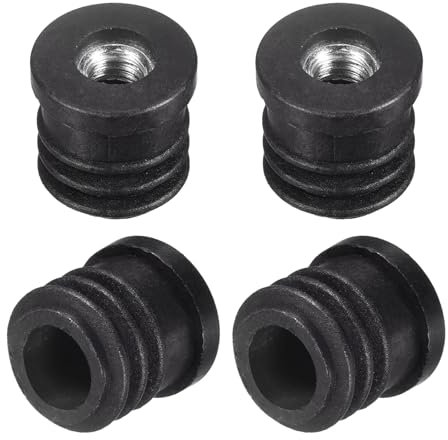 QUARKZMAN 4pcs Rond Noir Tube Inserts avec M6 Filetage, pour 16mm/0.629 OD Rond Tube, Plastique Réglable Prise Roulette Insert Chaise Fin Bouchons Meubles Pied Prise