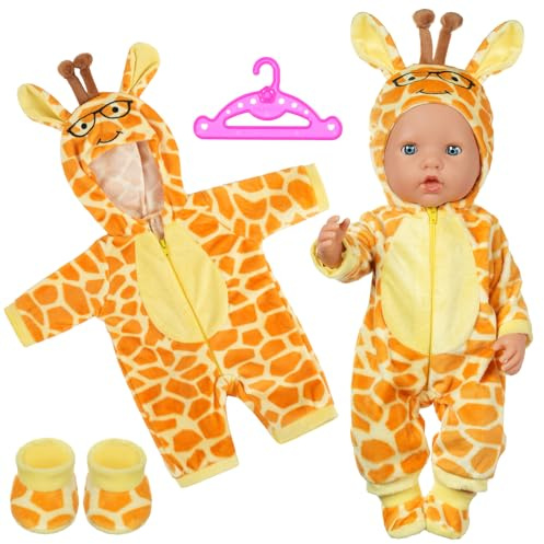Aolso Dockkläder, 35–45 cm, klänning med kappa, dockstrumpor, outfit, dockkläder för nyfödd, babydocka, pyjamas med huva (giraffer)