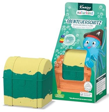Kneipp naturkind Badeüberraschung Abenteuerschatz - Sprudelnde Badekugel für Kinder mit Überraschung - Badespass Badeüberraschung Schatzkiste mit Knetseife zum Spielen und Reinigen - 1 Stück