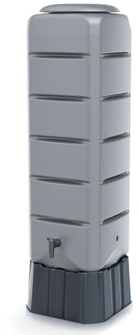 Regentonne Regenwassertank Standard eckig Komplett-Set mit 120 Liter Volumen in der Farbe grau ist aus UV- und witterungsbeständigem Material mit kindersicherem Deckel