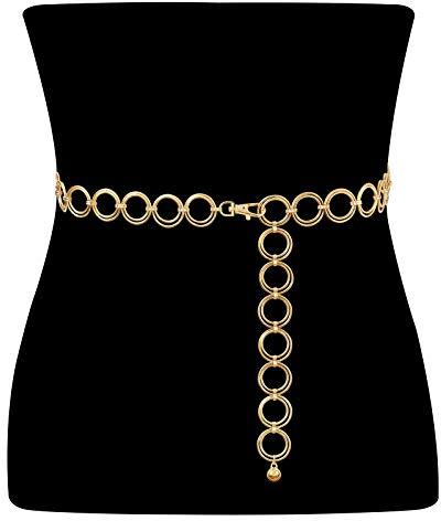 VONMELLI Cintura Gioiello Donna O-Ring in Metallo Elegante - Sottile, Regolabile, Alta in Vita per Vestiti, Abiti, Jeans - Oro S