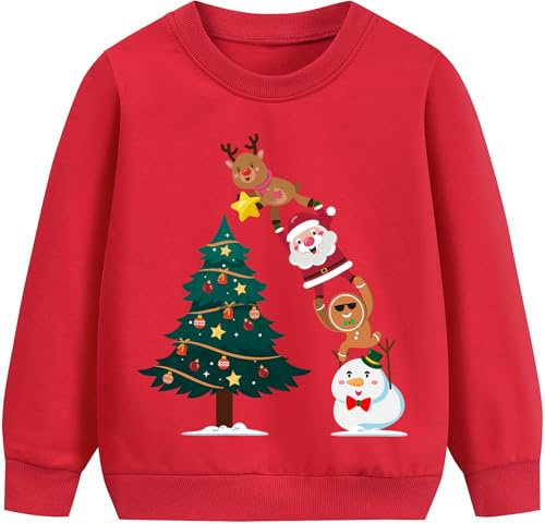 EULLA Pull de Noël pour enfants garçons et filles - Tenue de Noël - Puli de Noël - Renne - Père Noël - Dinosaure - Vêtements de Noël - 92, 98, 104, 110, 116, 122, 104