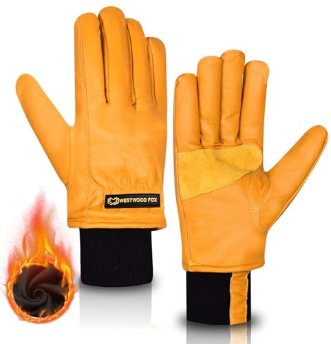 WESTWOOD FOX Guantes de trabajo impermeables para hombres y mujeres Guantes de invierno de cuero para jardinería en clima frío, pantalla táctil, guantes de trabajo cálidos para la construcción