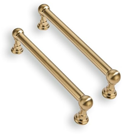 CABDM 10 Pack 5 Inch Solid Kitchen Cabinet Handles Brushed Brass Heavy Duty Cabinet Pulls Satin Brass Drawer Pulls Cabinet Hardware Kitchen Handles for Cabinets Cupboard Handles