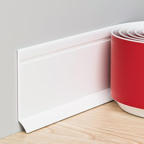 Duzzy Flexible Baseboard Trim, 6 Inch(H) x 20 Feet(L) Peel and Stick Vinyl Baseboard Molding Trim, Self-Adhesive Wall Base Cove Base