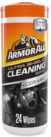 Armor All Ultra Shield + Ceramic Car Cleaning Wipes (24 Count), SiO2 Multi-Surface Interior Car Cleaner, Dirt & Stain Repellent Technology, Matte Finish with Midnight Air Scent for Dashboard & Vinyl