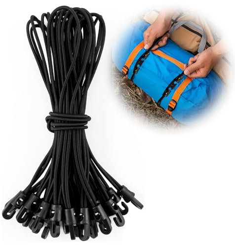 25 pezzi di elastici con ganci, espansione con gancio, 25 cm, tenditore in gomma con gancio, fissaggio per teloni, campeggio, striscioni (nero)