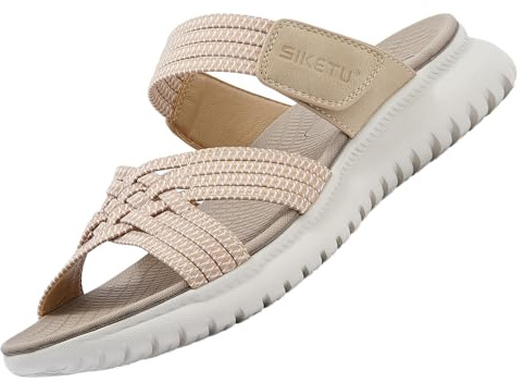 Acfoda Sandalias de Mujer de Verano Zapatillas cómodas con Soporte ortopédico Zapatos Moda Elegantes Informales Suaves y livianos Beige 39