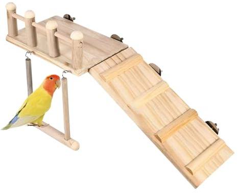 Aire de Jeux pour Oiseaux, calopsittes, échelle d'escalade, Jouet - Perruche ondulée - Branche de Jeu et d'entraînement avec balançoire en Bois et échelle d'escalade pour calopsittes et inséparables