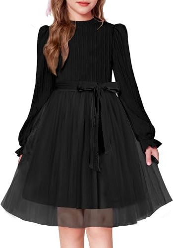 Arshiner Girls Dress Kids Long Sleeves Tulle Party Knitted Festive Dresses