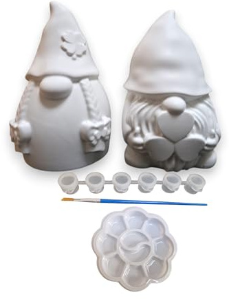 Paint Your Own Pottery Gnome Set, 8.3 cm Tall, 6 Colours with Brush, Plaster of Paris, Arts and Crafts Activity Kit, Ready to Paint Pottery, Lucky Gnomes, Cute Gnomes, Handmade