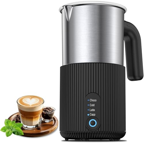 Electric Milk Frother and Steamer, 4-in-1 Instant Milk Steamer for Coffee, Latte, Cappuccino, Hot Chocolate, Automatic Hot & Cold Milk Foamer, Stainless Steel Detachable Cup, Quiet, Dishwasher Safe