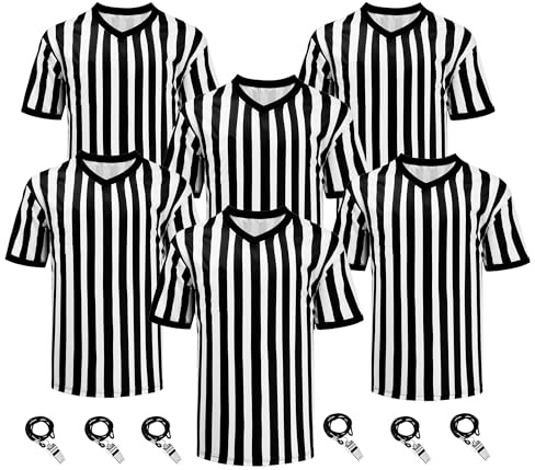 SPTEHW 6 Sets Referee Shirt with Whistle Official Soccer Umpire Jersey Party Halloween Group Costume for Men Woman(M)