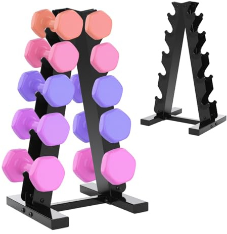 5-nivåer hantelställ A-ramdesign, stål hantelställ för hantlar upp till 100 kg, platsbesparande fitnessrack, robust dumbbell hållare för hem gym gym gym (svart)