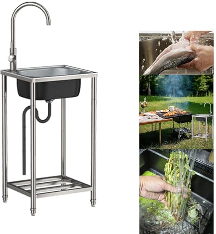 Fristående diskho med basenhet – rostfritt stål undermonteringsdesign, justerbara ben för lägenheter och husvagnar, enkel installation | UK Standard 60 cm | 60 x 45 x 82 cm