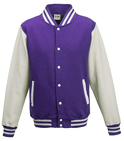 Just Hoods Varsity Jacket Unisex College Jacket, Womens Men Unisex, College Jacke 'Varsity Jacket', Purple/White, M