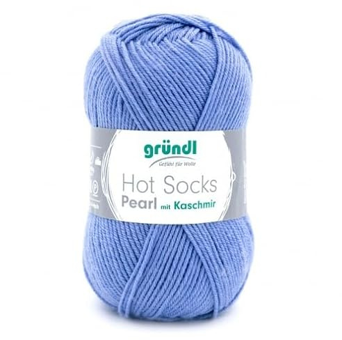 Gründl Lana Hot Socks Pearl Uni de 4 capas, hilo para calcetines, suave y agradable para la piel, 75% lana virgen, 20% poliamida, 5% cachemira, 1 ovillo de 50 g/200 m, grosor de aguja 2,5 – 3, aciano