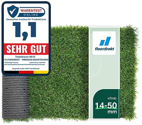 Floordirekt Kunstrasen Outdoor Rasenteppich Meterware - Grasteppich - Rollrasen - Kunststoffrasen - Rasen für Balkon & Garten Rasen Teppichboden für Außen nach Maß 26mm Höhe, Marbella 100x100 cm