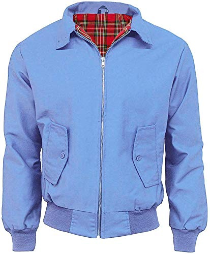 Army And Workwear Harrington Jacket with Check Lining Made in Britain Men's Zip Classic Bomber Jacket, lightblue, XXXXXL