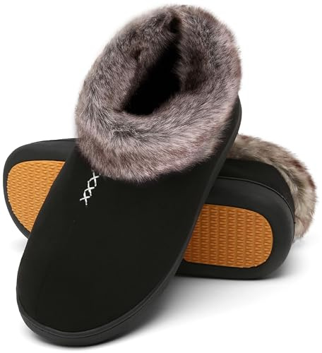 Mishansha Chaussons Femme Hiver Chaud Confortable - Pantoufles Charentaises Fourré Slippers Noir Profond, Gr.42 EU
