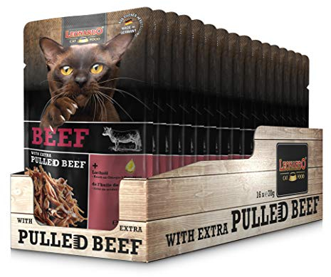Leonardo Frischebeutel Beef mit Fleischstreifen [Pulled Beef] 70g | Getreidefreies Nassfutter für Katzen | Alleinfuttermittel Katzenfutter