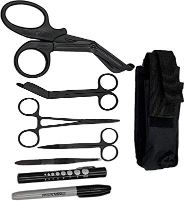 ASA Techmed EMT and First Responder Medical Tool Kit: Adjustable Nylon Belt Pouch, Premium First Aid Gear: EMT Shears, 7.25 Bandage Scissors, 5.75 Forceps, 6 Hemostat,Pupil Light, and More