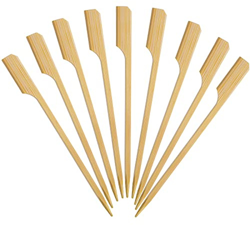 Minisland Premium 4.7 Inch Square Small Mini Bamboo Paddle Skewers for Appetizers Fruit Kabobs Sandwiches Cocktail Party Finger Food Sticks 3mm Thick 100 Counts -MSL162