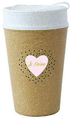 Koziol ISO To Go JE TÁIME Doppelwandige Tasse mit Lid 400 ml To Go Mug without Bamboo