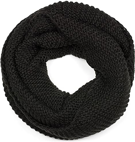 styleBREAKER Écharpe femme tricotée Loop Unicolore avec motif tricot à gauche, chaude écharpe tube tricotée hiver 01018166, couleur:Noir