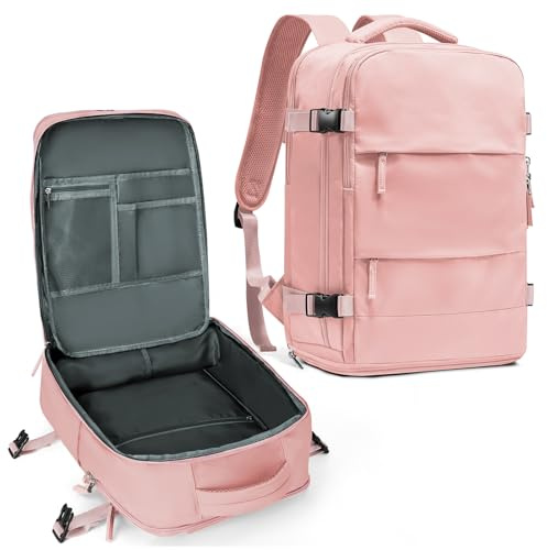 coowoz Large Travel Backpack For Women Men,Carry On Backpack,Hiking Backpack Waterproof Outdoor Sports Rucksack Casual Daypack Travel Essentials Pink