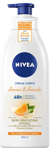 NIVEA Körpercreme Orange & Avocado Pump 500 ml Feuchtigkeits- und Energiecreme für normale und trockene Haut, Formel mit Avocadoöl und Orangenduft