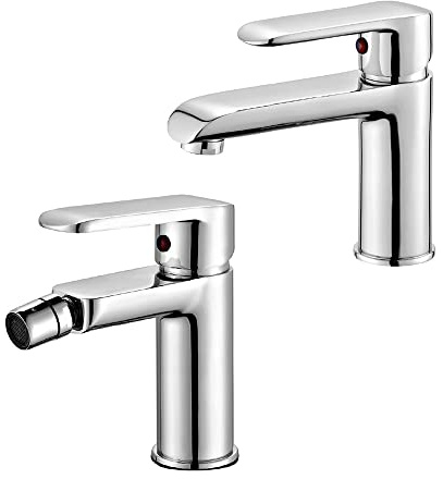 Inbagno Set 2 rubinetti miscelatori lavabo e Bidet Completo di piletta, in Ottone Cromato, Serie Dalila (Set lavabo e Bidet)