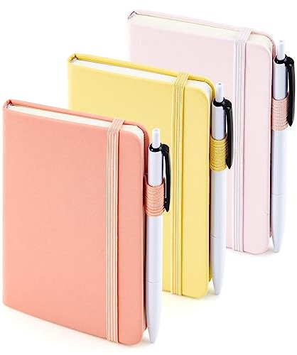 feela Notizbuch A6, 3 Stück Notizbücher Set, Journale Buch Bulk mit 3 Gelstiften schwarz, 80 GSM, 112 Seiten, 8,89x13,97cm, Mini Notizblock Set geeignet für Büro und Schule, Notizheft mit 3 Farben
