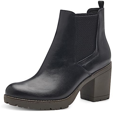 MARCO TOZZI Damen Chelsea Boots aus Kunstleder mit Absatz, Schwarz (Black/Khaki), 38