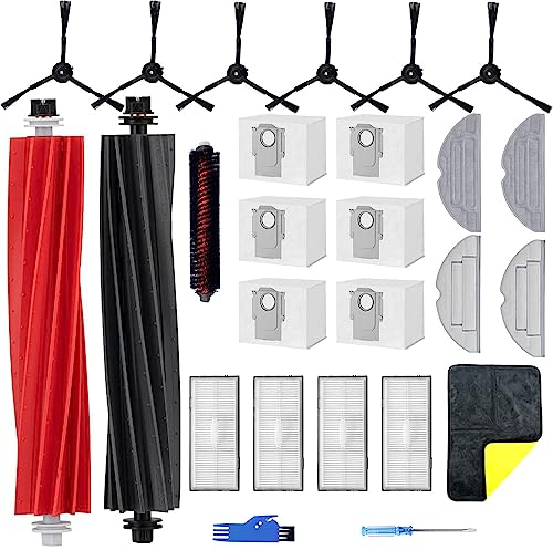 26 Stück Zubehör Kit für Roborock S8 Pro Ultra Saugroboter Ersatzteile, 6*Staubbeutel,2*Hauptbürste,6*Seitenbürsten,4*Hepa Filter,4*Wischtücher,1*Selbstreinigende Bürste,1*Reinigungsbürste